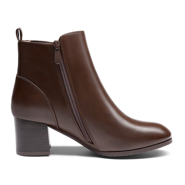 Chelsea Chunky Block Heel Booties - BROWN PU - 3